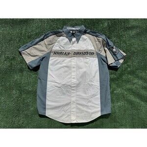 Harley Davidson Button Down Mechanic Shirt Sz Med Screaming Skull Biker